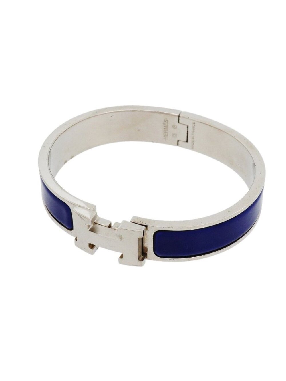 Hermes Bangle Clic Clac PM Metal Silver Blue Bracelet